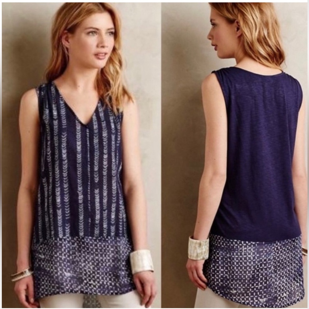 Anthropologie Dolan Left Coast Blue Batik Tunic Tank Top Boho size Medium